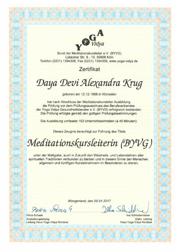 Zertifikat Meditationskursleiterin (BYVG)